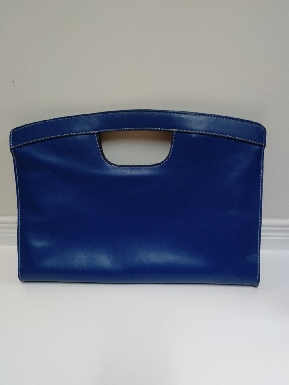 Adrienne Vittadini Royal Blue Leather Structured Cutout Handle Clutch Bag